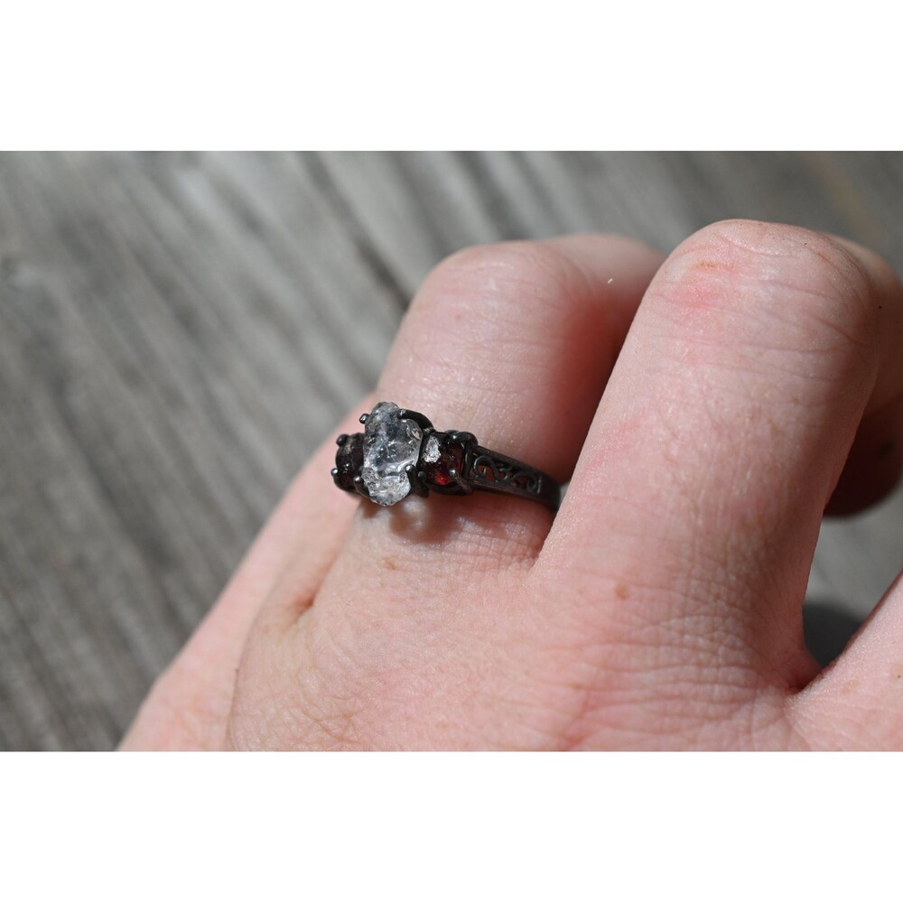Raw Garnet engagement ring, organic Rough Wedding Ring, Dainty Boho, Avello Grad
